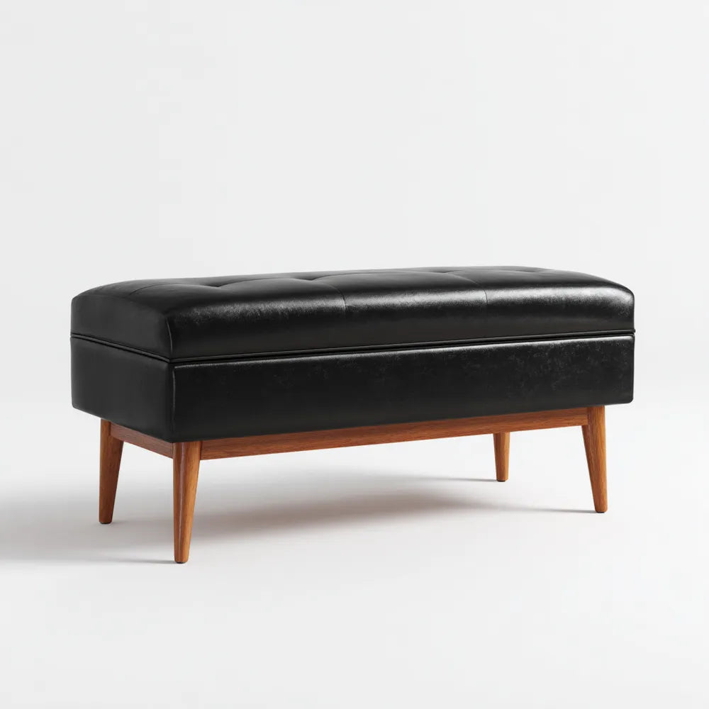 Hall Bench Faux Leather 120x40x45 cm - Black - Mid-Century Modern